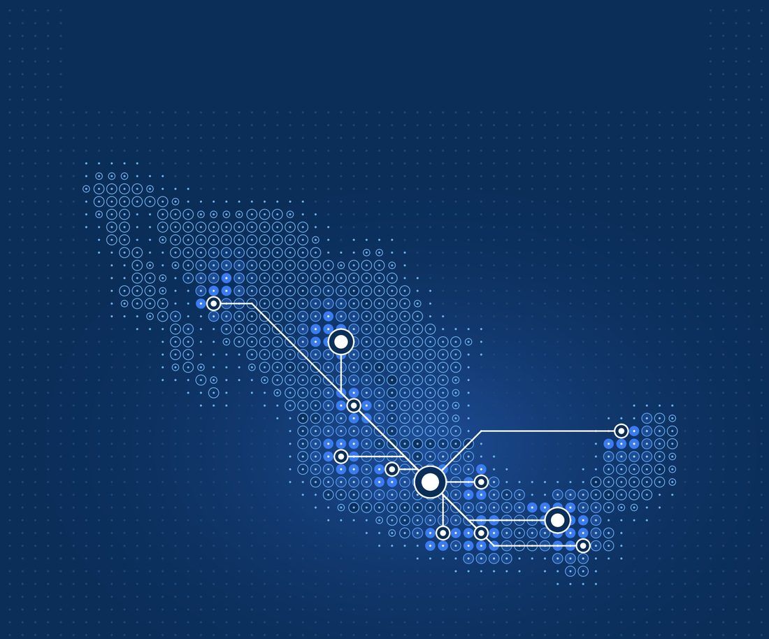 Ilustración de México con la red de sedes de la Universidad